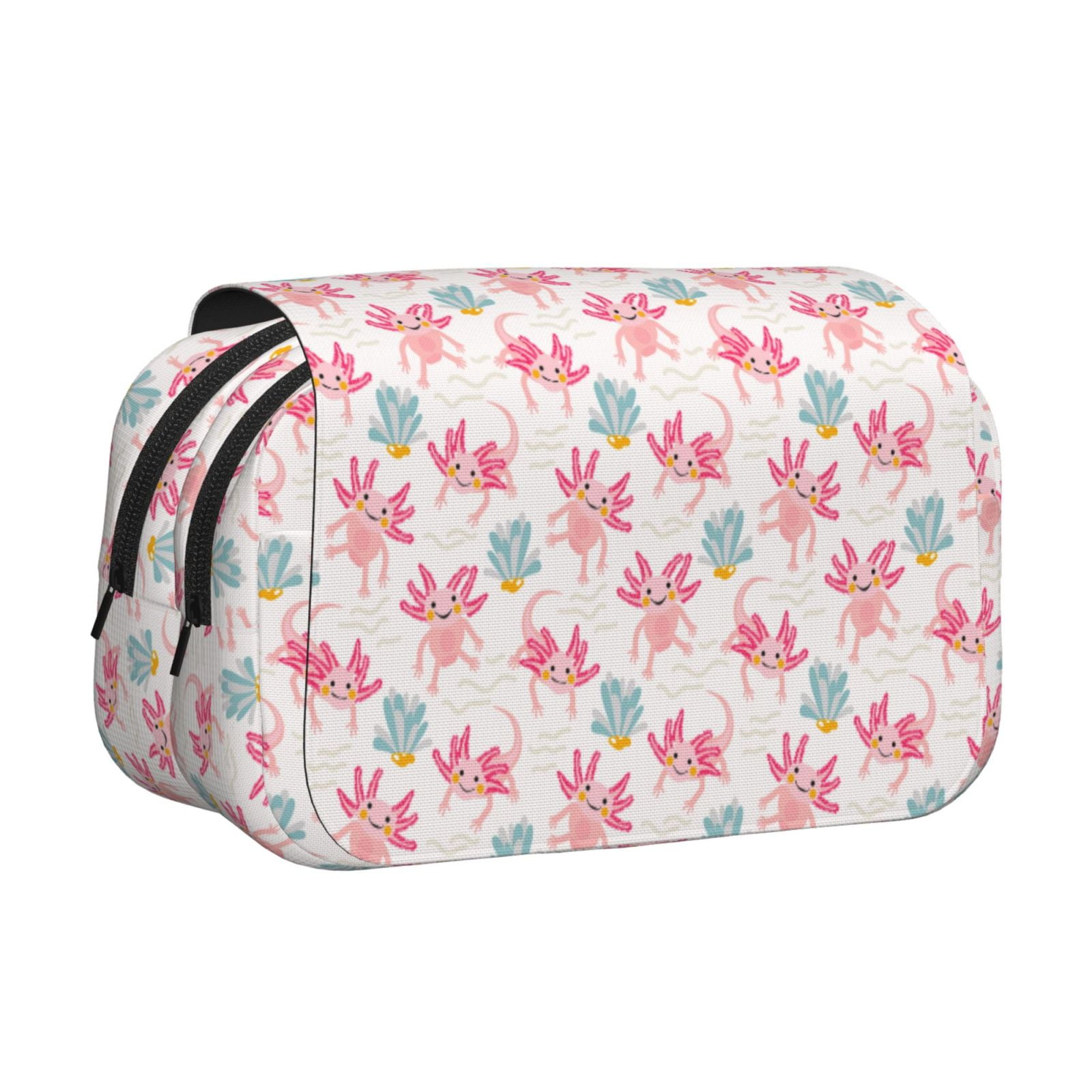 Rateoe Cute Axolotl Pattern Double Clamshell Pen Case, Storage Organizer with Two Zipper Compartments– Holds Up to 50 Pencils & Pens
