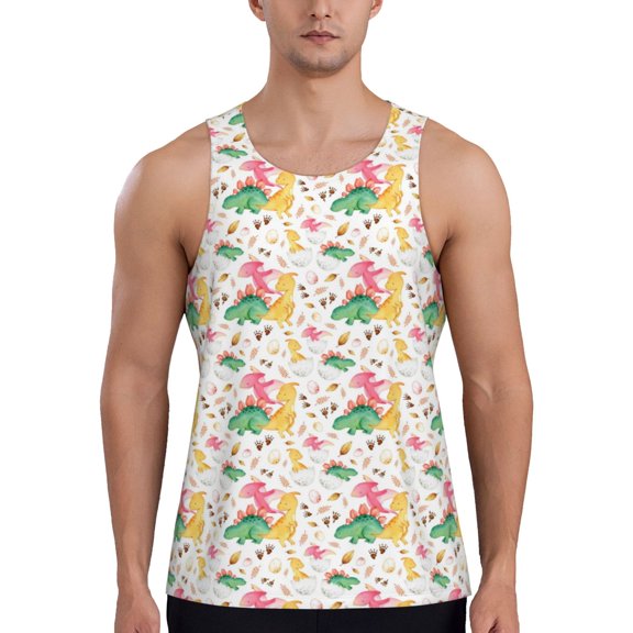 Rateoe Cute Baby Dinosaurs Pattern Sleeveless Gym Shirt Muscle Tee Breathable Workout Shirt Slim-Fit Tank Quick Dry Fit Muscle Tank Top Bodybuilding Sleeveless T Shirt-