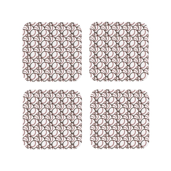 Rateoe Cute Baseball Drawing Drink Coasters Set of 4 Leather Coasters Spill Protection for Table Desk,Durable and Non Slip Leather Coaster ,4 Inches Drink Mats-Square