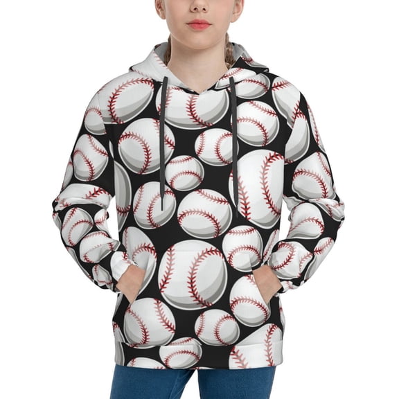 Rateoe Cute Baseball Pattern Boys Hoodie, Youth Pullover Hooded Sweatshirt, Kangaroo Pocket Hoodie for Kids-Medium