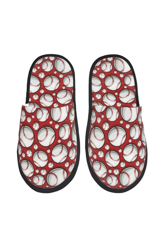 Cute Baseball Pattern Fuzzy Slippers Fuzzy Soft House Slippers Plush Furry Warm Cozy Open Toe Fluffy Home Shoes-Large