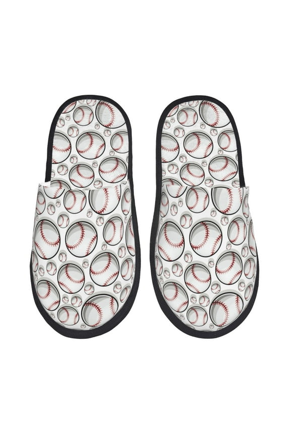 Cute Baseball Pattern Fuzzy Slippers Fuzzy Soft House Slippers Plush Furry Warm Cozy Open Toe Fluffy Home Shoes-Medium