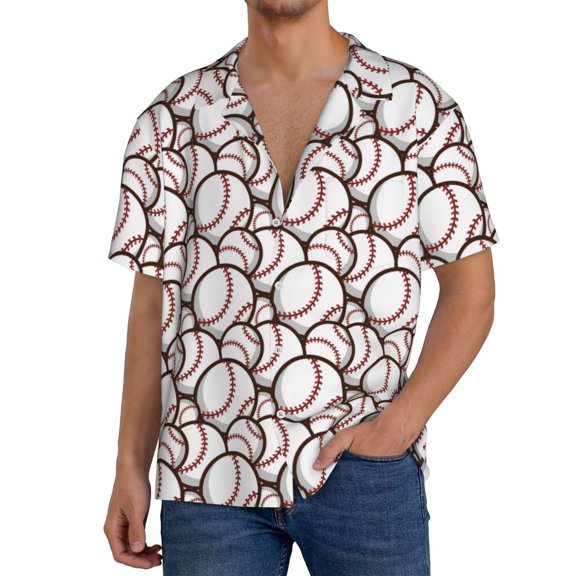 Rateoe Cute Baseball Pattern Men's Short Sleeve Classic Shirt, Casual Short-Sleeved Shirt, Lightweight Summer Shirt, Cuban Collar Shirt,Button-Front Shirt-4X-Large