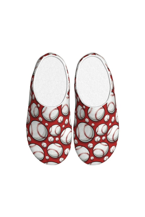 Cute Baseball Print Women's Men's Cotton Knit Slippers Lightweight Memory Foam Indoor House Shoes with Anti-Skid Sole-39/40