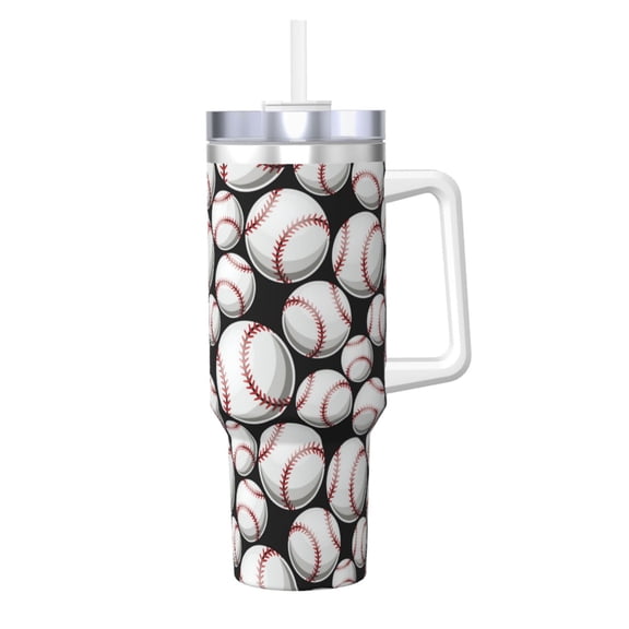 Rateoe Cute Baseball Printed 40OZ Ice Bully With Handle - Stainless Steel Travel Cup Portable for Hot & Cold Drinks, Travel, Gym, Home, and Outdoor Activities