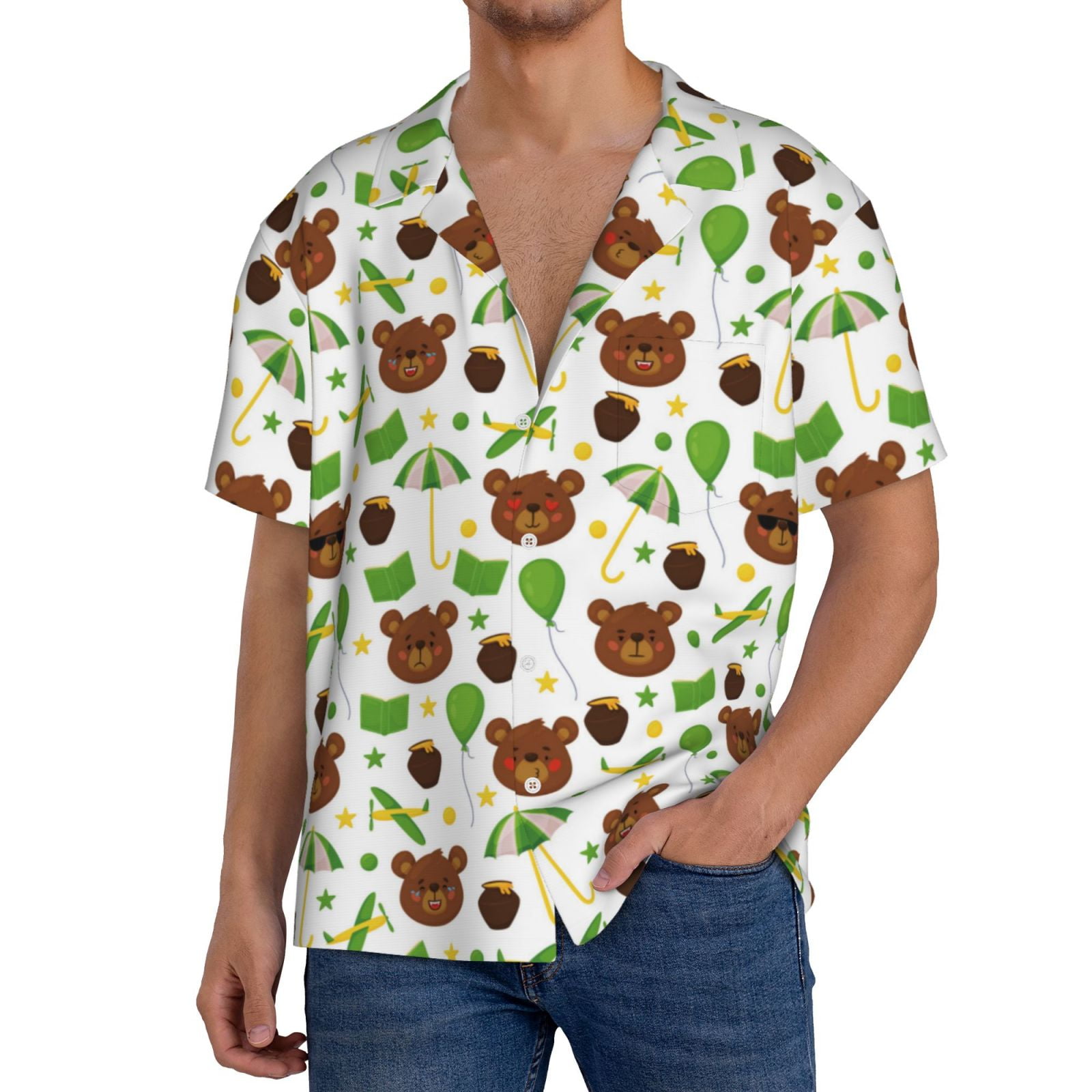 Rateoe Cute Bear Pattern Men s Short Sleeve Classic Shirt Casual Short rateoe-cute-bear-pattern-men-s-short-sleeve-classic-shirt-casual-short