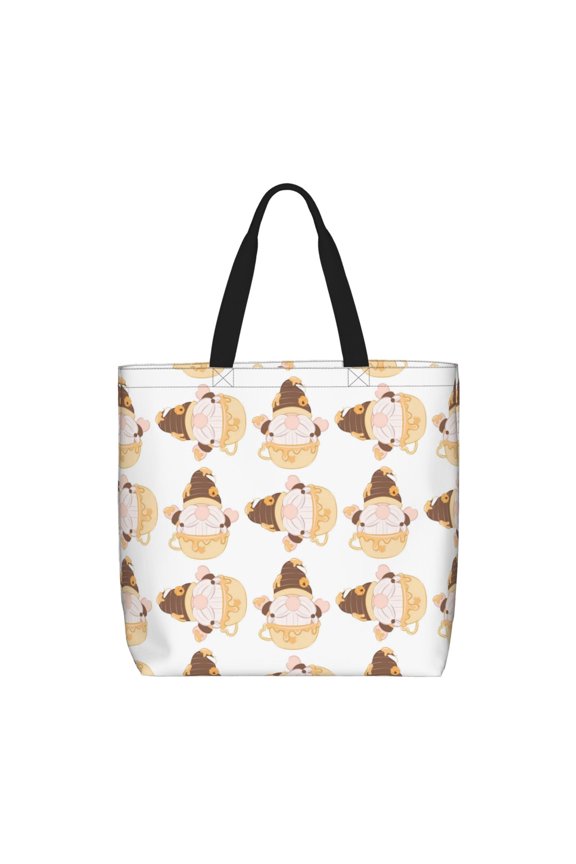 Cute Bee Gnome Print Lightweight Tote Bag for Women, Water-Resistant Shoulder Bag with Zipper, Spacious Casual Handbag for Work, School, Shopping