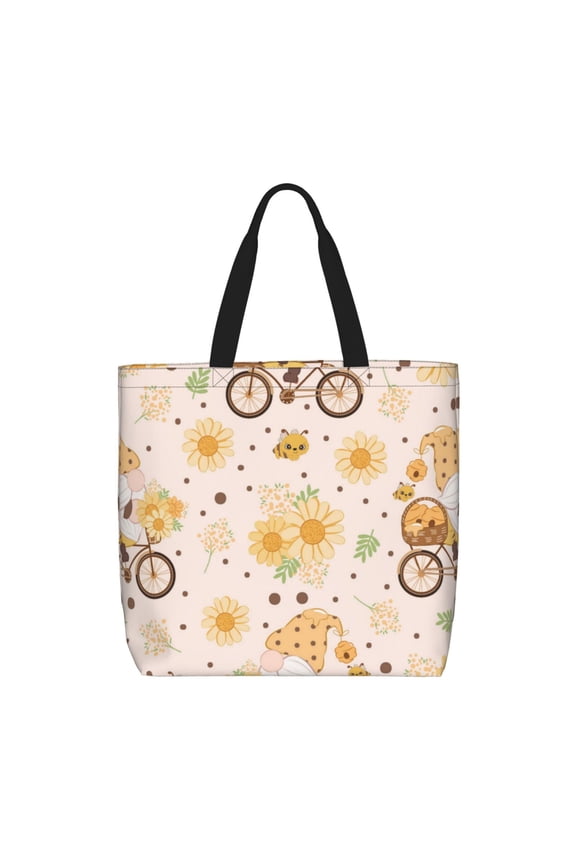 Cute Bee Gnome Print Lightweight Tote Bag for Women, Water-Resistant Shoulder Bag with Zipper, Spacious Casual Handbag for Work, School, Shopping