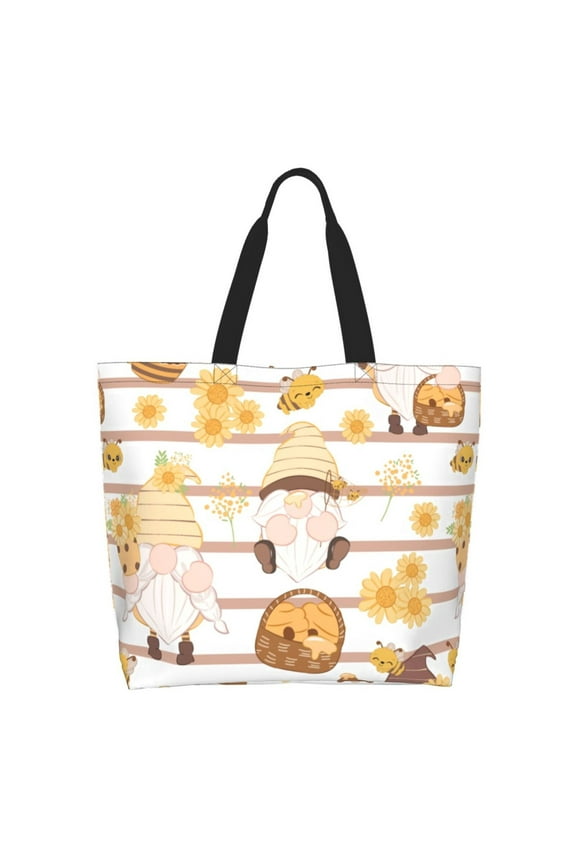Cute Bee Gnome Tote Bag - Waterproof Lightweight Handbags Travel Shoulder Bag for Hiking Yoga Gym Swimming Travel Beach