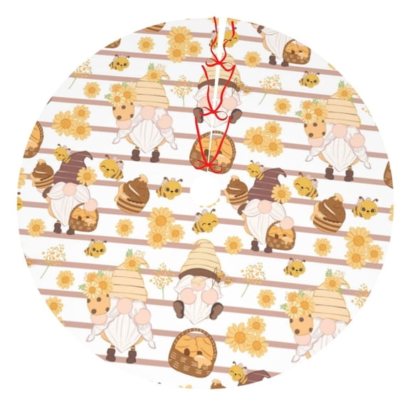 Rateoe Cute Bee Gnome2 Print Christmas Tree Skirt 48" for Xmas Holiday New Year Party Circle Tree Mat Ornaments Decoration
