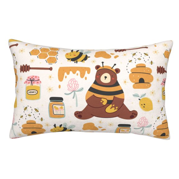 Rateoe Cute Bee Honey Jar Hive Bear Pattern Decorative Pillow Case,Throw Pillow Covers,Plush Pillow Cover,Soft Pillow Case,Velvet Pillow Case-16"x24"