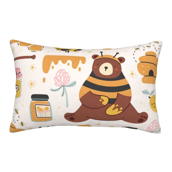 Rateoe Cute Bee Honey Jar Hive Bear Pattern Pillow Covers with Invisible Zipper(Pillows are not Included) Standard Pillowcases-14"x20"