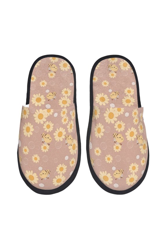 Cute Bee Pattern Fuzzy Slippers Fuzzy Soft House Slippers Plush Furry Warm Cozy Open Toe Fluffy Home Shoes-Large