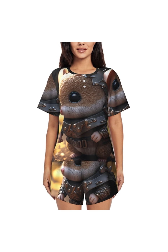 Cute Big-Eared Mouse for 2 Piece Short Sleeves Pajama Sets Casual Lounge Sleepwear Ladies Pjs Sets with Pocket-4X-Large