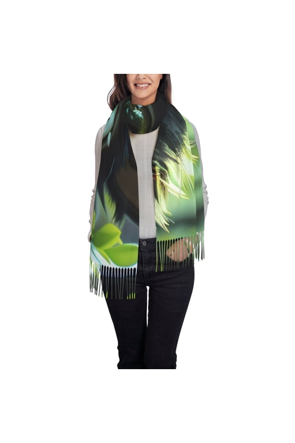 Cute Big-Eyed Black Cat Women's Traditional Scarf Wrap Tassel Shawl Fringes Neck Head Shawl Retro Scarf