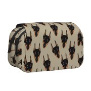 Rateoe Cute Black Dog Pattern Double Clamshell Pen Case, Storage Organizer with Two Zipper Compartments  Holds Up to 50 Pencils & Pens
