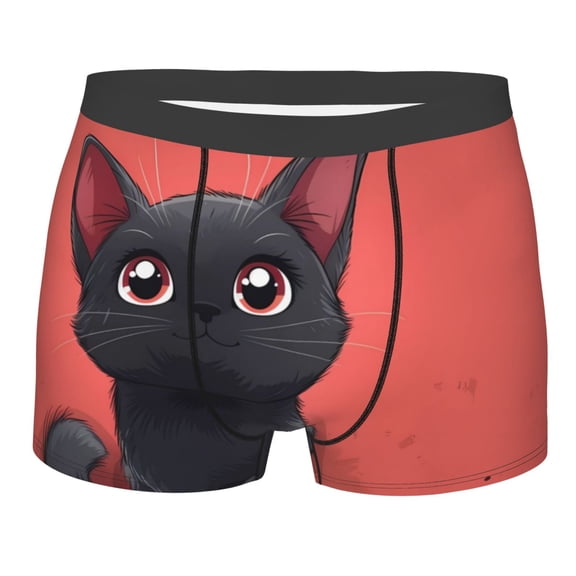 Rateoe Cute Black Kitten Cartoon Mens Boxer Briefs Poly Spandex Performance Boxer Briefs Underwear Hem Boxer Briefs - X-Large