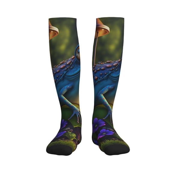 Rateoe Cute Blue Frog Compression Socks for Women and Men 20-30mmHg-Circulation Support Socks Knee High Nurse Pregnant Running Medical and Travel Athletic