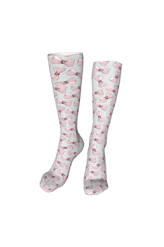 Cute Bow Tie print Women's Men's Novelty 20in Crew Socks Cotton Socks Knee High Socks for Walking,Running,Nurses,Pregnancy-One Size