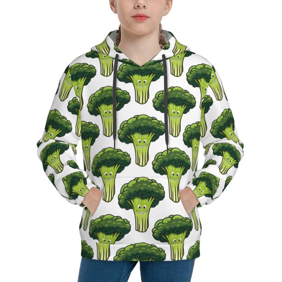 Rateoe Cute Broccoli Pattern Boys Hoodie, Youth Pullover Hooded Sweatshirt, Kangaroo Pocket Hoodie for Kids-Small