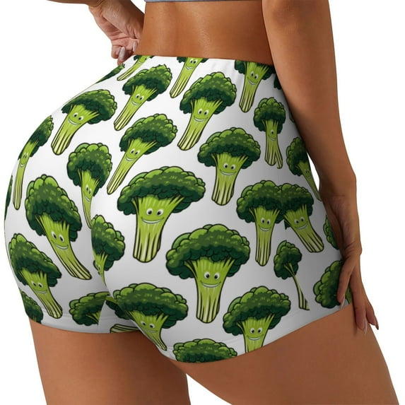Rateoe Cute Broccoli Printed Power Workout Shorts for Women Tummy Control Squat Proof Ribbed Thick Seamless Scrunch Active Short-Large