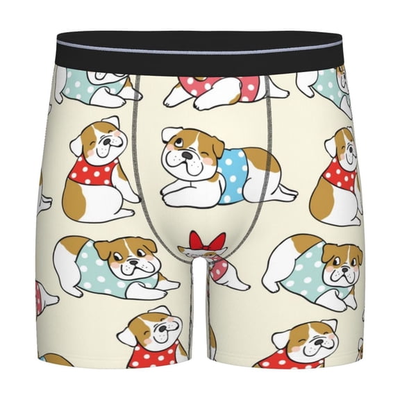 Rateoe Cute Bull Dog Print Men’s Underwear Boxer Briefs Soft Comfortable Underwear Boxer Briefs, Long Leg Briefs,Anti-chafing Boxer Briefs