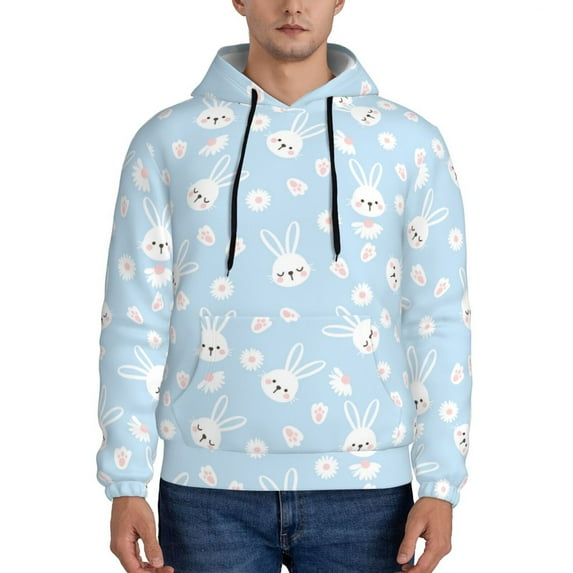 Rateoe Cute Bunny Pattern Mens Hoodie, Pullover Hooded Sweatshirt, Kangaroo Pocket Hoodie Ideal for Daily Wear, Travel and Home-4X-Large