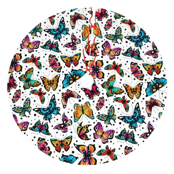 Rateoe Cute Butterfly Print Christmas Tree Skirt 30" for Xmas Holiday New Year Party Circle Tree Mat Ornaments Decoration