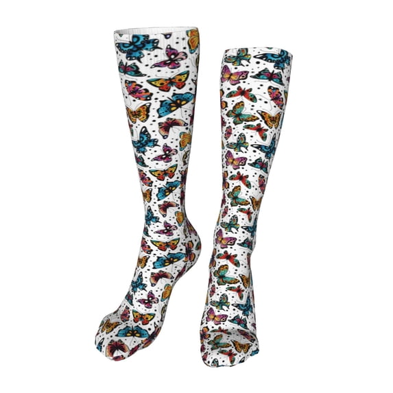 Rateoe Cute Butterfly print Women's Men's Novelty 20in Crew Socks Cotton Socks Knee High Socks for Walking,Running,Nurses,Pregnancy-One Size