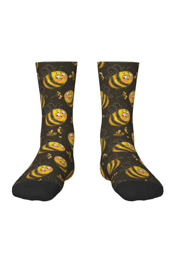 Cute Cartoon Bees Pattern Children's Socks, Socks Gifts ,kids Crew Soft Cotton Socks , Moisture-Wicking, Durable, Ideal for Daily Wear & Sports