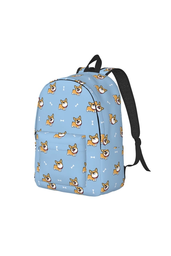 Cute Cartoon Corgi Pattern Durable Canvas Backpack for Men & Women – Stylish & Lightweight – Adjustable Straps, Multiple Pockets – Fits 15-17 Inch LaptopsSmall