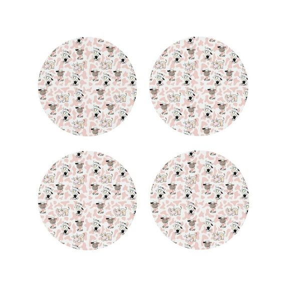Rateoe Cute Cartoon Cows Drawing Drink Coasters Set of 4 Leather Coasters Spill Protection for Table Desk,Durable and Non Slip Leather Coaster ,4 Inches Drink Mats-Round Shape