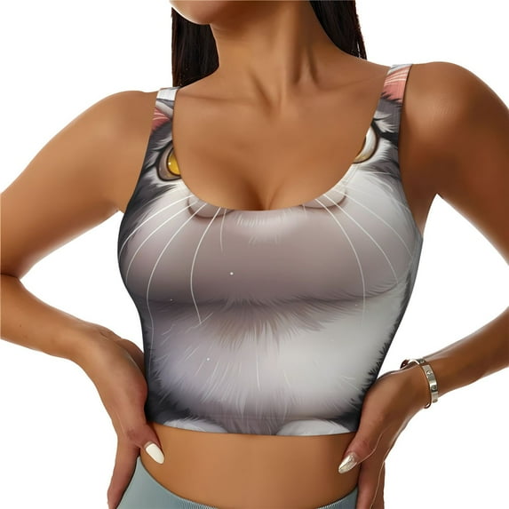 Rateoe Cute Cartoon Kitten Print Womens' Sports Bras Scoop Neck Sports Vest- Padded U Back Seamless High Impact Support-X-Large