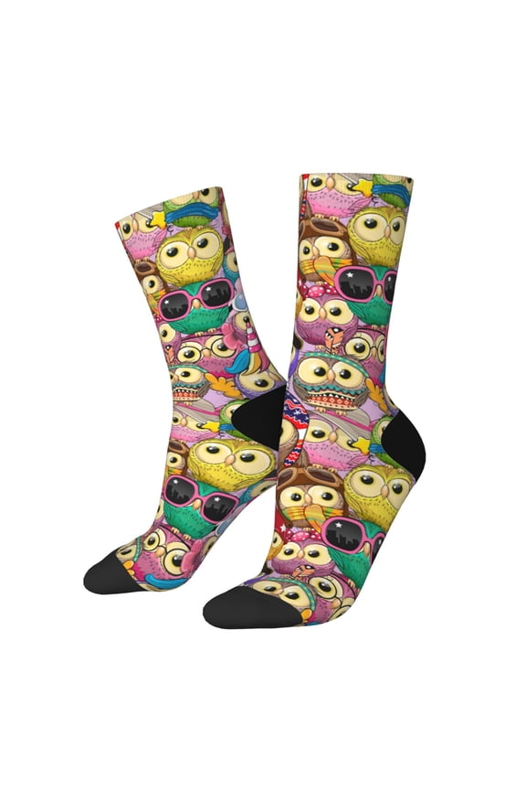 Cute Cartoon Owls for Women Casual Calf Socks - Cute Crew Socks - Thin Soft Above Ankle Socks Size 5-11