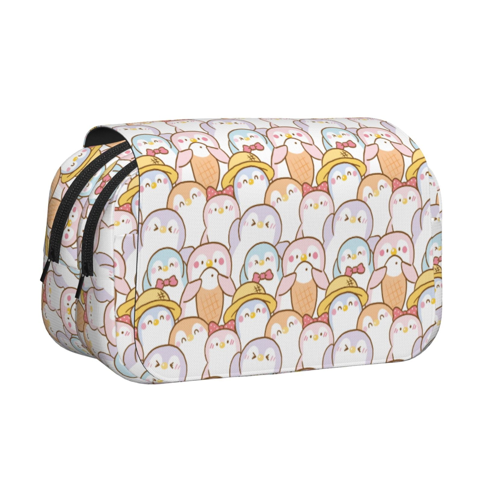 Rateoe Cute Cartoon Penguin Pattern Double Clamshell Pen Case, Storage Organizer with Two Zipper Compartments– Holds Up to 50 Pencils & Pens