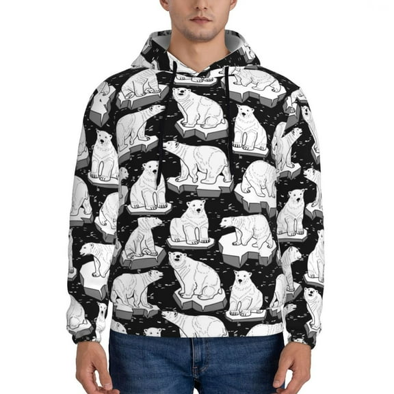 Rateoe Cute Cartoon Polar Bear Pattern Mens Hoodie, Pullover Hooded Sweatshirt, Kangaroo Pocket Hoodie Ideal for Daily Wear, Travel and Home-Medium