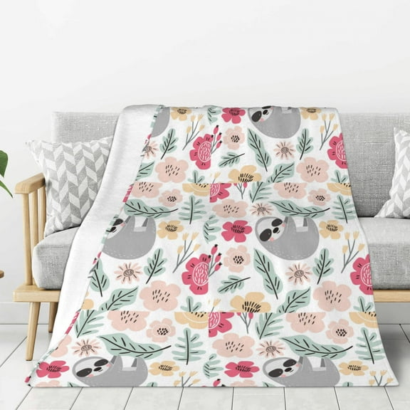 Rateoe Cute Cartoon Sloth Pattern Flannel Throw Blanket, Ultra-soft Blanket for Bed, Couch, Car, Hypoallergenic Anti-pilling blanket-60"x50"(Vertical)