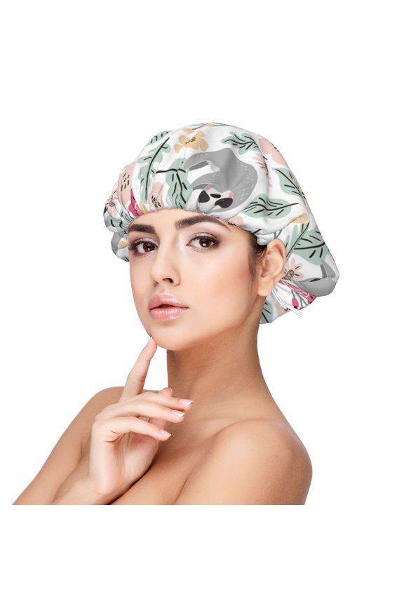 Cute Cartoon Sloth Pattern Silk Satin Hair Bonnet for Sleeping, Adjustable Sleep Cap Turban for Women , Curly Straight Hair Long Large Braid