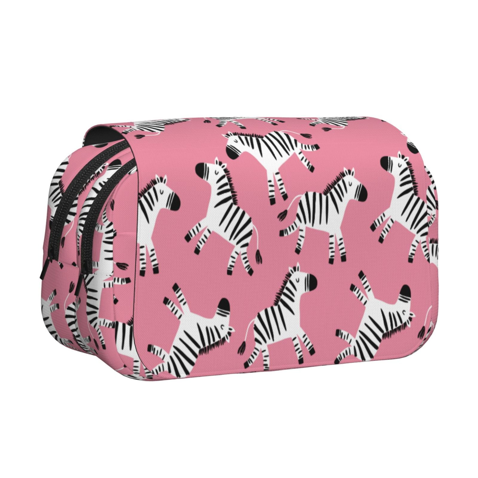 Rateoe Cute Cartoon Zebra Pattern Double Clamshell Pen Case, Storage Organizer with Two Zipper Compartments– Holds Up to 50 Pencils & Pens