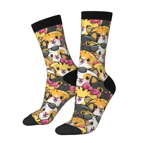 Rateoe Cute Cat Cartoon for Women Casual Calf Socks - Cute Crew Socks - Thin Soft Above Ankle Socks Size 5-11