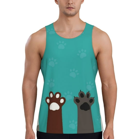 Rateoe Cute Cat Paw And Dog Pattern Sleeveless Gym Shirt Muscle Tee Breathable Workout Shirt Slim-Fit Tank Quick Dry Fit Muscle Tank Top Bodybuilding Sleeveless T Shirt-Medium