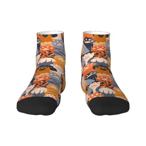 Rateoe Cute Cat Paw Pattern Quarter Crew Socks,Toe Seamed Ankle Socks,Cotton Cushioned Breathable Athletic Crew Sports Socks