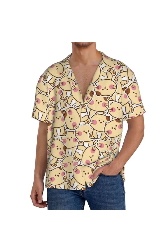 Cute Cats 4 Print Mens Front Pocket Hawaiian Shirts Casual Shirts Short Sleeve Button Down Beach Tropical Shirts-Medium