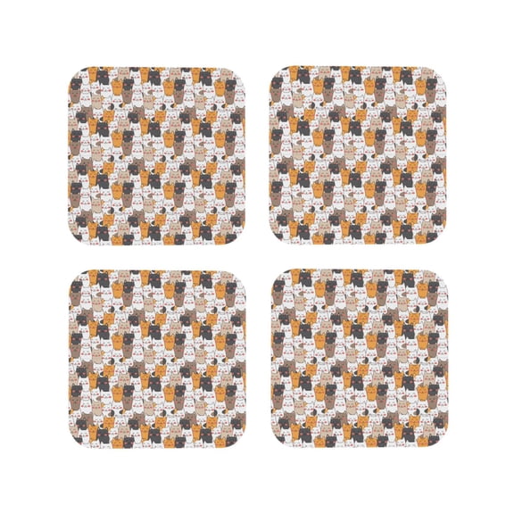 Rateoe Cute Cats Drawing Drink Coasters Set of 4 Leather Coasters Spill Protection for Table Desk,Durable and Non Slip Leather Coaster ,4 Inches Drink Mats-Square