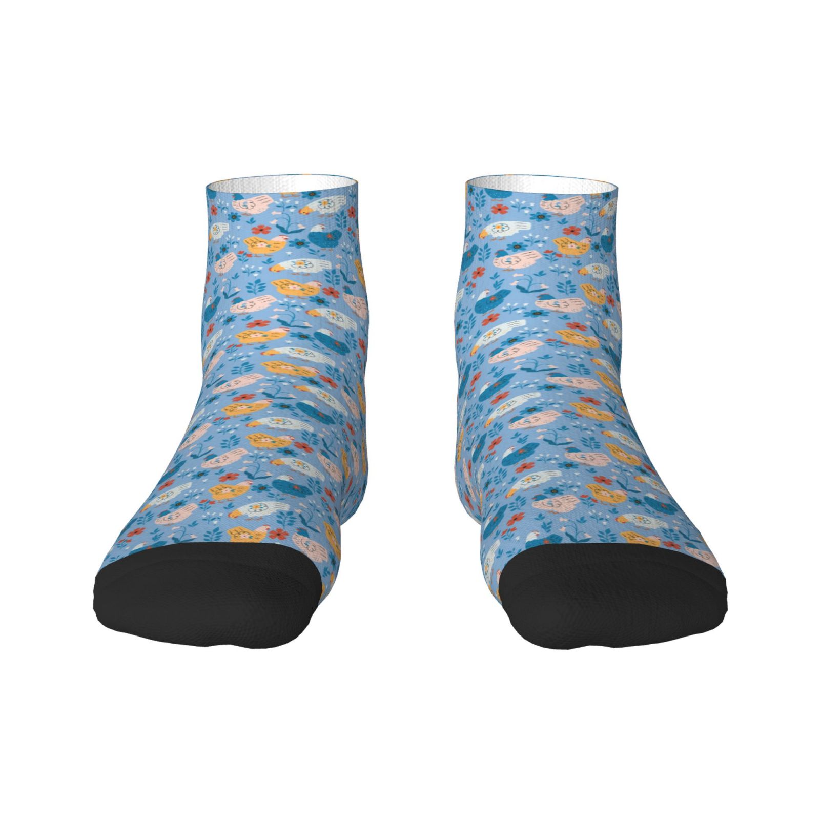 Rateoe Cute Chickens and Flowers Pattern Quarter Crew Socks,Toe Seamed Ankle Socks,Cotton Cushioned Breathable Athletic Crew Sports Socks