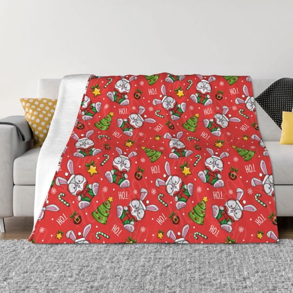 Rateoe Cute Christmas Bunny Pattern Flannel Throw Blanket, Ultra-soft Blanket for Bed, Couch, Car, Hypoallergenic Anti-pilling blanket-60"x50"(Horizontal)