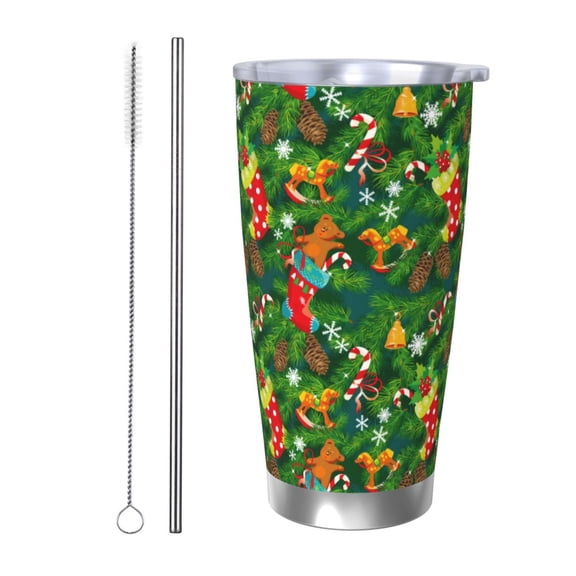 Rateoe Cute Christmas Stocking Bear Printed Car Guy Gifts for Men Women Tumbler - 20oz/590ml Vacuum Insulated Stainless Steel Travel Tumbler Cups with Lid & Straw-Straw Two-piece Set