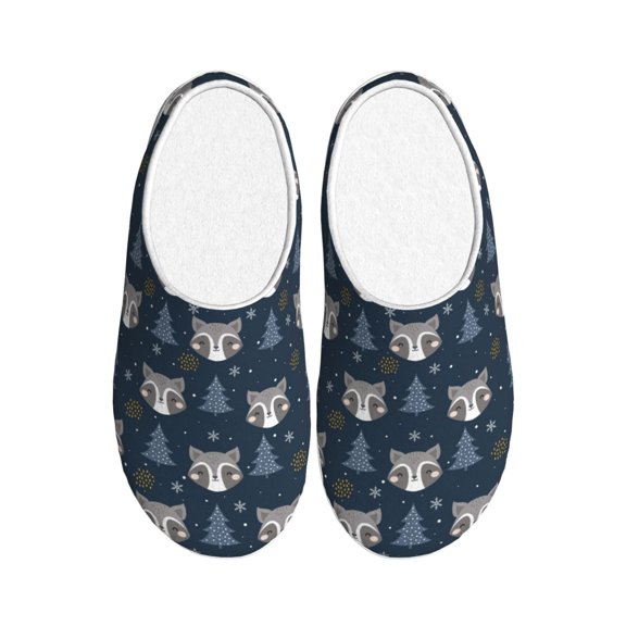 Rateoe Cute Christmas Tree Raccoon Print Women's Men's Cotton Knit Slippers Lightweight Memory Foam Indoor House Shoes with Anti-Skid Sole-37/38