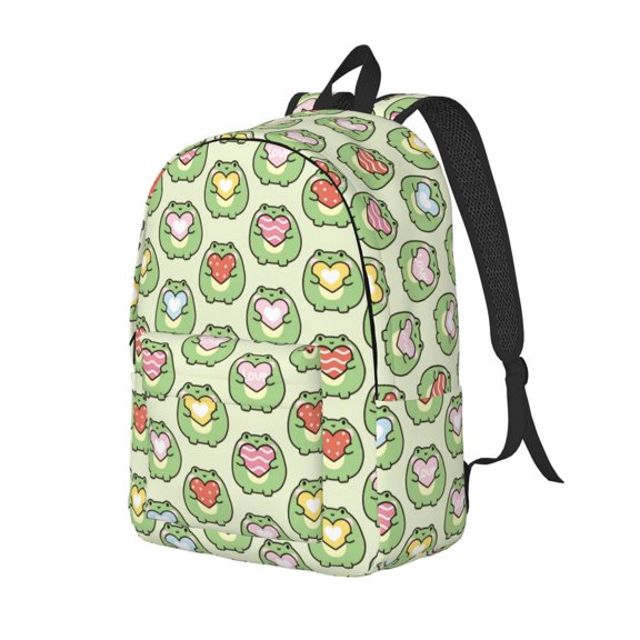 Rateoe Cute Chubby Frog Pattern Durable Canvas Backpack for Men & Women – Stylish & Lightweight – Adjustable Straps, Multiple Pockets – Fits 15-17 Inch LaptopsSmall