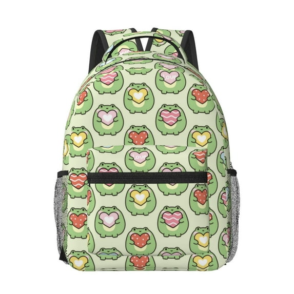 Rateoe Cute Chubby Frog Pattern Durable Student Backpack Laptop Bag- Ergonomic Design, Waterproof Twill Fabric - Ideal for School, Travel, and Outdoor Activities